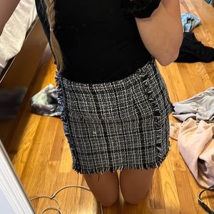 blue and black tweed mini skirt